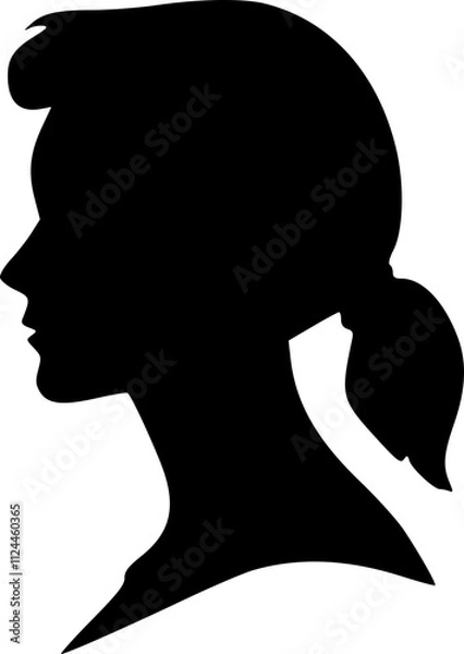 Fototapeta Portrait of a female head in profile. Black silhouette on a white background. Vector images.