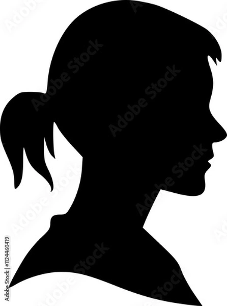 Fototapeta Portrait of a female head in profile. Black silhouette on a white background. Vector images.