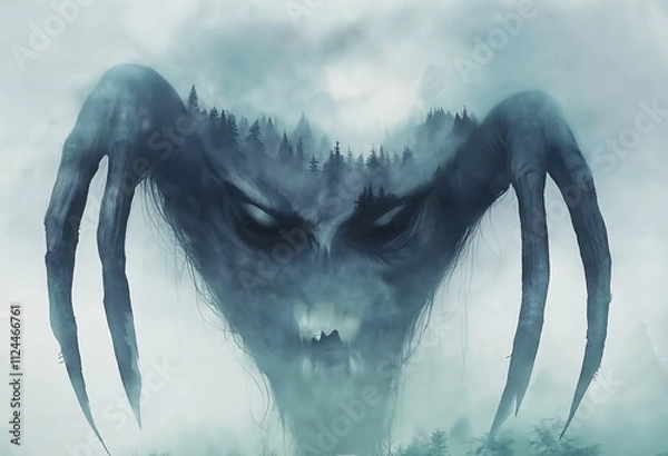 Obraz A monster from nightmares, a collective image of a terrible ghost from the delirium of madmen, patients with paranoia and schizophrenia, concentrated horror and night fear