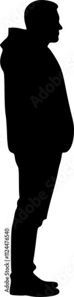 Fototapeta The male figure of a person stands. Black silhouette on a white background. Vector image.