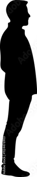 Fototapeta The male figure of a person stands. Black silhouette on a white background. Vector image.