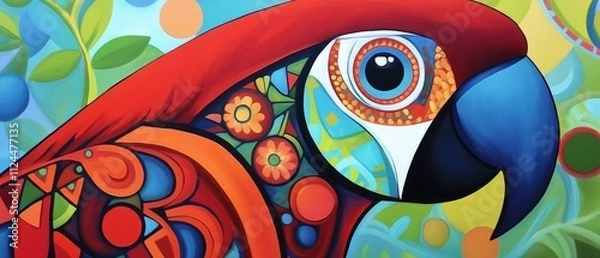 Fototapeta Vibrant Abstract Parrot Artwork: Colorful Creative Design with Floral Elements for Home Decor and Nature-Inspired Themes