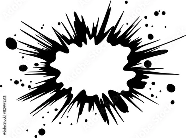 Fototapeta A dynamic black and white graphic illustration of an explosive splash or burst, ideal for creative designs and backgrounds.