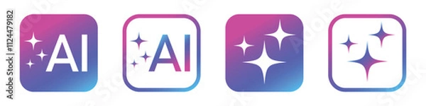 Fototapeta ai icon set. colorful artificial intelligence logo with star symbol for app, website, ui, ux. transparent png and vector illustration.
