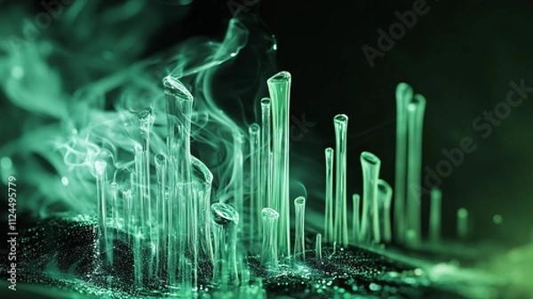 Obraz Surging crypto value is depicted by rising green candlesticks. This graphical representation visualizes volume and time intervals. 