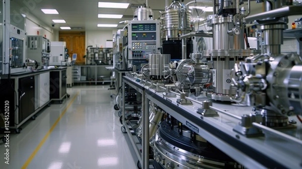 Fototapeta Scientists testing new hydrogen fuel cells in a high-tech laboratory filled with research equipment