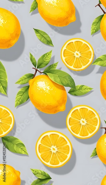 Fototapeta Fresh lemon pattern, isometry