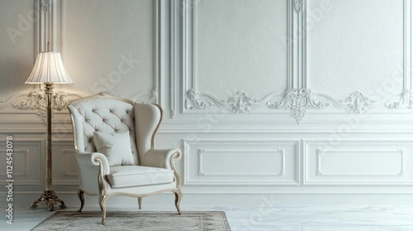 Fototapeta Elegant cream armchair in a classic interior.