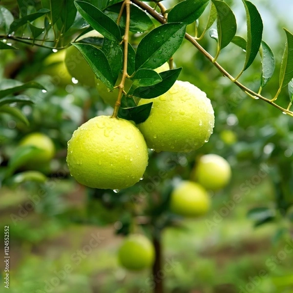 Obraz Wet fresh fruits hanging on a tree