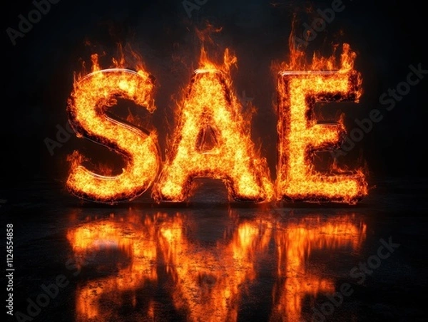Fototapeta Fiery Sale Text Design with Flames and Glow Effects
