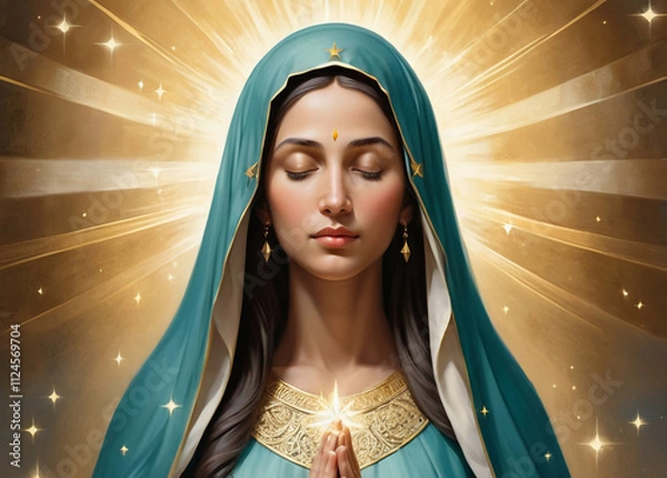 Fototapeta Virgen de Guadalupe a portrait oil painting ai generative