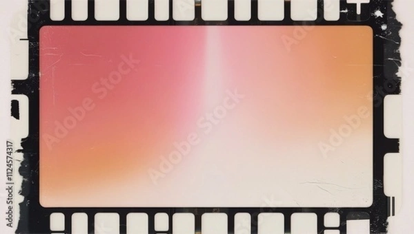 Obraz Retro-inspired abstract gradient with warm pink, orange, and white tones, framed by black borders. Features subtle textures and grunge film aesthetics. Generative AI