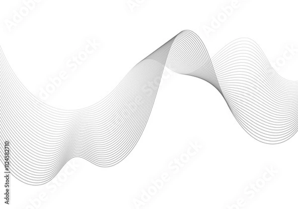 Fototapeta Undulate Grey Wave Swirl, frequency sound wave, twisted curve lines with blend effect. Technology, data science, geometric border. Isolated on white background. Vector illustration.