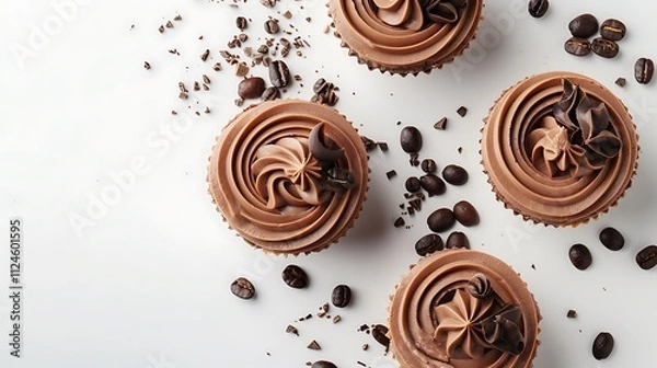 Fototapeta  top view of mocha mousse dessert with a soft white backdrop