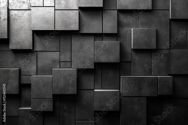 Fototapeta Abstract arrangement of dark, textured blocks creating a modern wall design.