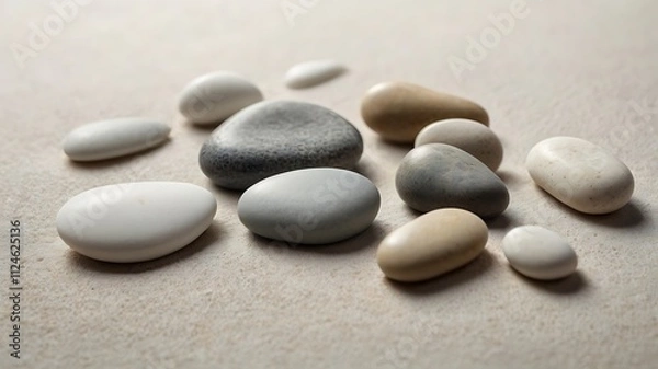 Fototapeta Smooth stones arranged on a light beige surface