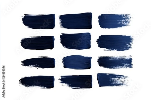 Fototapeta A series of blue brush strokes, each varying in size and shape