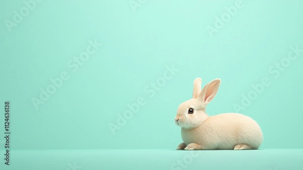Obraz beige rabbit on green background.