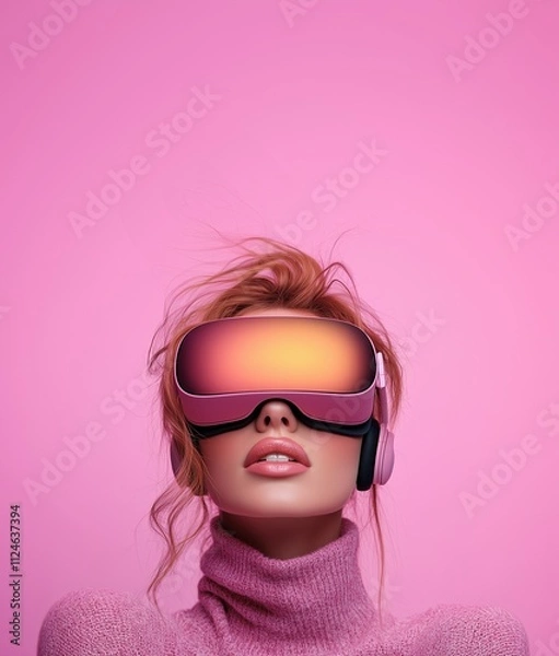 Fototapeta User wearing a VR headset isolated on light purple background