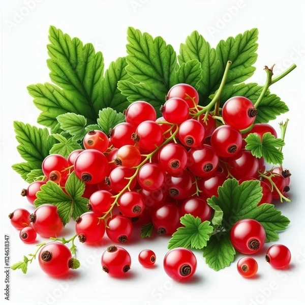 Fototapeta Fresh red currants isolated on white background with green leave