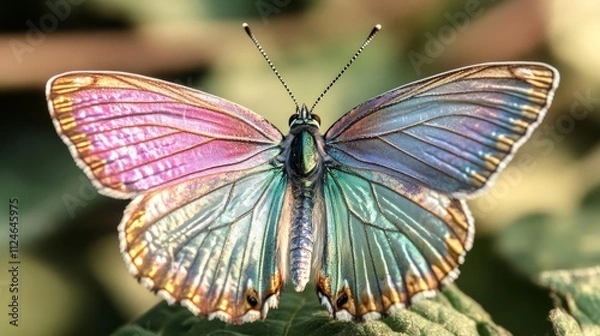 Obraz A butterfly with metallic wings, shimmering in sunlight