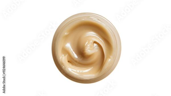 Fototapeta Creamy skincare product in a round container on a clean surface highlighting its texture and natural color on transparent background