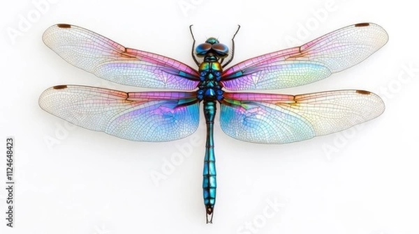 Fototapeta A dragonfly s wings designed as iridescent stained glass, intricate and delicate