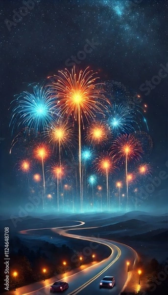 Fototapeta Stunning Fireworks Display Over Iconic Landmarks Around the World