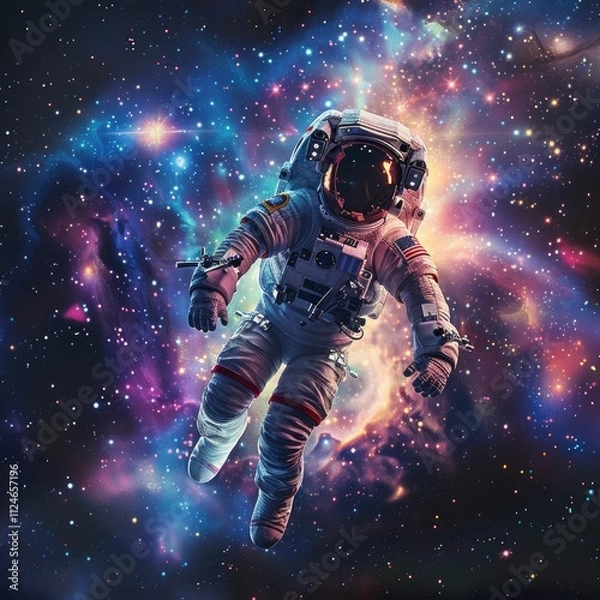 Fototapeta Astronaut in space surrounded by stars and galaxy.