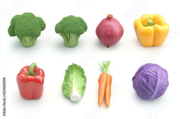 Fototapeta Colorful array of fresh vegetables on white background.
