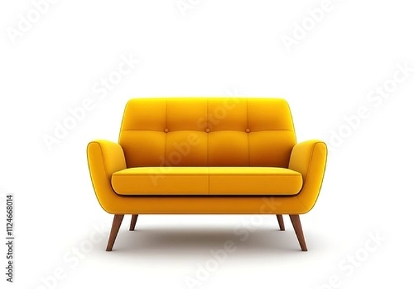 Obraz Yellow sofa isolated on a white background, front view