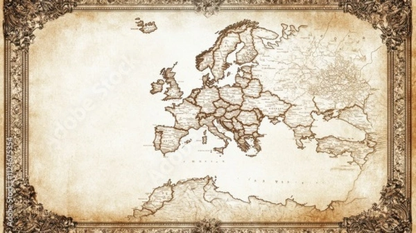 Fototapeta Vintage Map with Ornate Borders and Faded Colors
