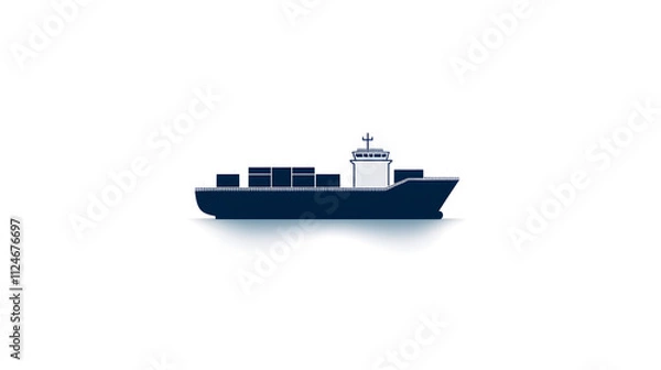 Fototapeta A simple line-drawing of a cargo ship, just the outline of the hull and cargo containers visible. Cargo ship minimalist design.