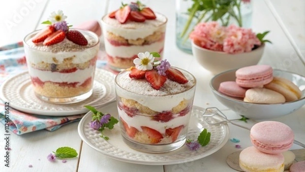 Obraz Strawberry Tiramisu Dessert Served in Individual Glass Cups