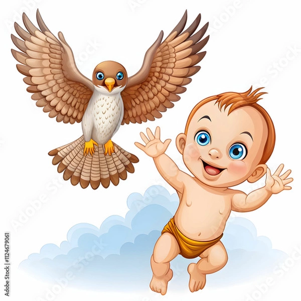 Fototapeta A falcon in mid-flight, with wings spread wide, displayed against a white background,