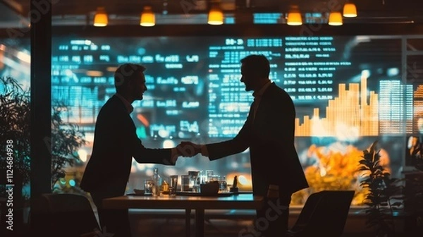 Fototapeta Business handshake symbolizing financial prosperity and technological assets