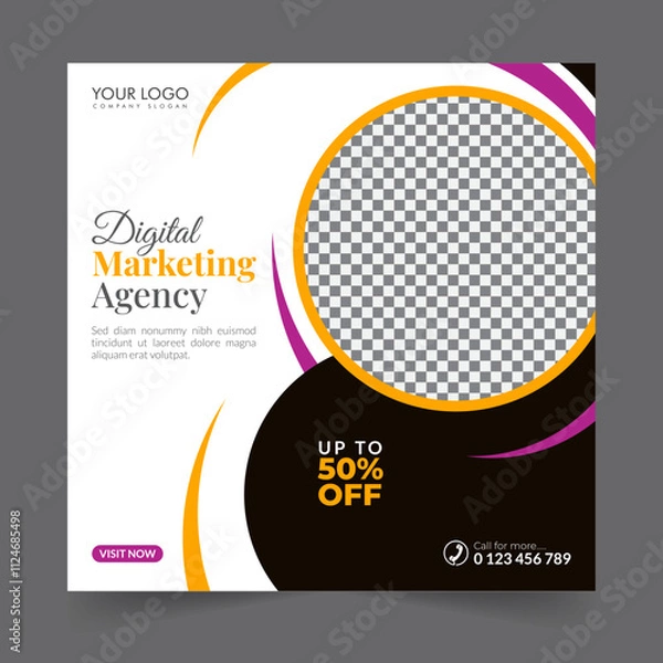 Fototapeta Digital marketing social media post business webinar for social media story, business post or stories banner template geometric shape design for attractive abstract elements post background space