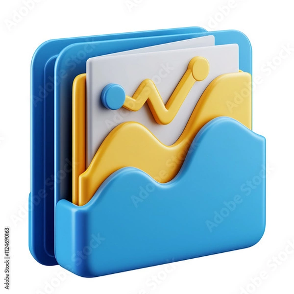 Obraz Bright 3D Icon Folder with Graphs and Minimalist Design