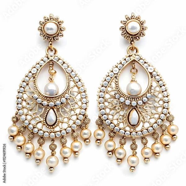 Fototapeta A stunning set of earrings displayed on a white background