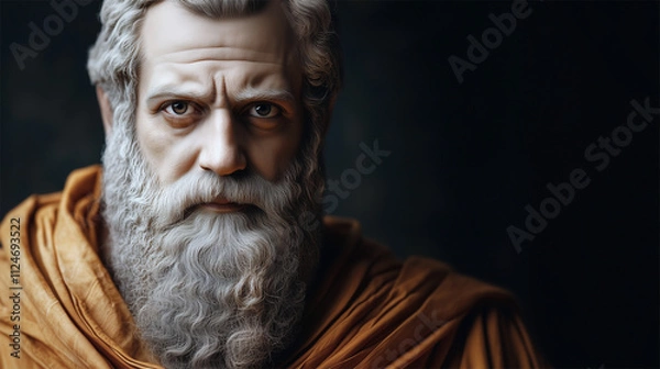 Obraz AI facial reconstruction of Pythagoras in color based on his known sculpture, ancient Greek mathematician and philosopher.  
