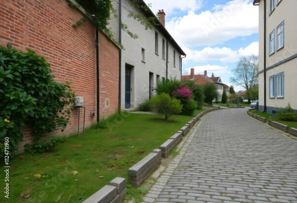Fototapeta Weathered Cobblestone Pathway With Distinct Variations