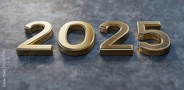 Fototapeta Gold text "2025" on a gray background, minimalist style