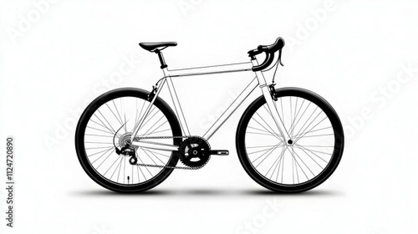 Fototapeta A simple line-drawing of a bicycle with clean lines and a minimalist background of a city street. Minimalist bicycle illustration.