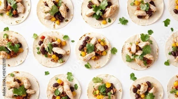 Fototapeta Fresh Chicken Tacos with Colorful Toppings Displayed Artfully