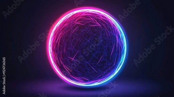 Fototapeta Abstract Neon Sphere with Glowing Lines on Dark Background