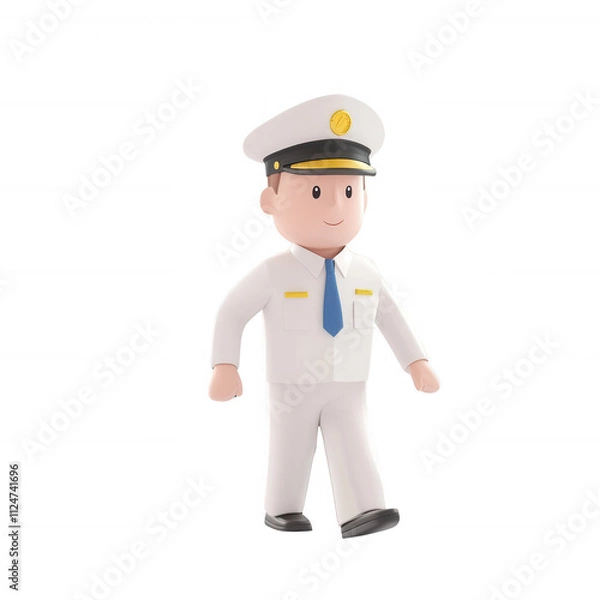 Obraz Cartoon character dressed as a pilot in a cheerful walking pose., isolated on a transparent background.