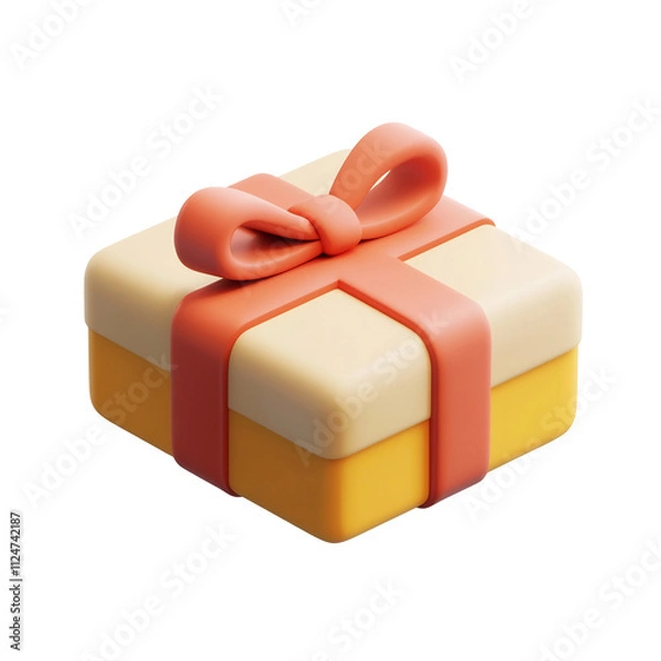 Fototapeta Colorful Isometric Gift Box with Ribbon on Minimalist White Background