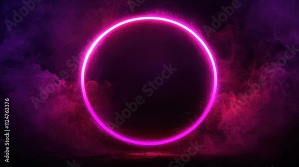 Fototapeta Neon Circle on Dark Background with Colorful Smoke Effects