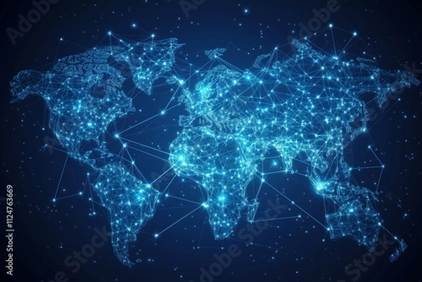 Obraz Digital map showcasing global connectivity and interaction in the realm of telecommunications and internet technology