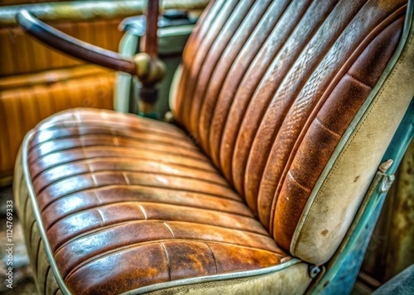 Fototapeta Macro Photography of an Old DKW Vehicle Seat Parts in Purworejo, Indonesia - November 20, 2024 - A Close-Up View Highlighting Textures and Details of Vintage Automotive Components